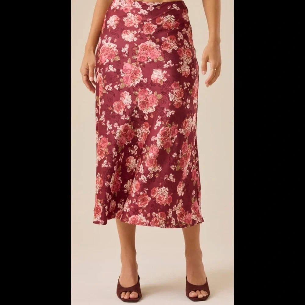 Altar'd State Cassidy Burgundy Floral A-Line Skirt - Picture 7 of 9